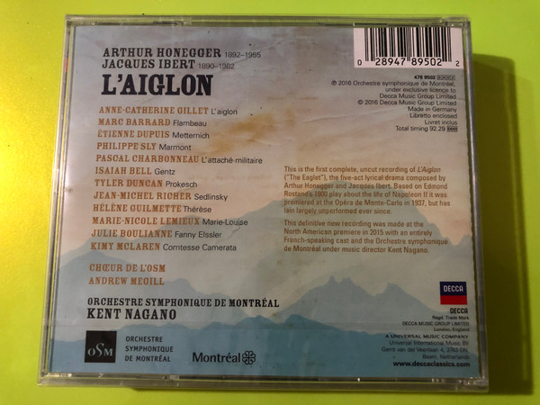 Honegger & Ibert: L'Aiglon 2-CD Premiere Recording by Decca (028947895022)
