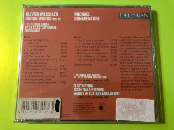 Messiaen: Organ Works Vol III - Livre du Saint Sacrement by Michael Bonaventure - Delphian 2CD (0801918340765)