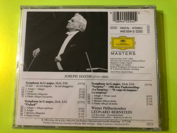 Haydn: Symphonies Nos. 88, 92 & 94 by Leonard Bernstein & VPO - Deutsche Grammophon CD (028944555424)