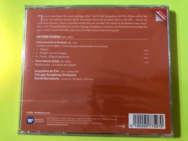 Dvořák: Cello Concerto CD - Jacqueline du Pré & Daniel Barenboim (Warner Classics) (0190295775070)