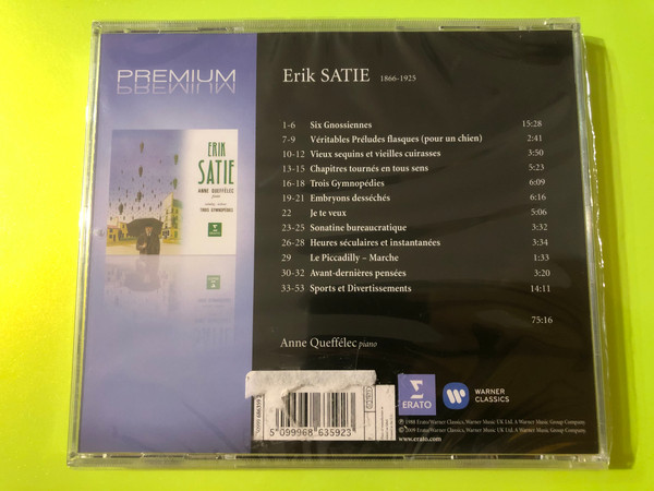 Anne Queffélec - Satie: Gymnopédies / Gnossiennes / Sports et Divertissements Erato CD (5099968635923)