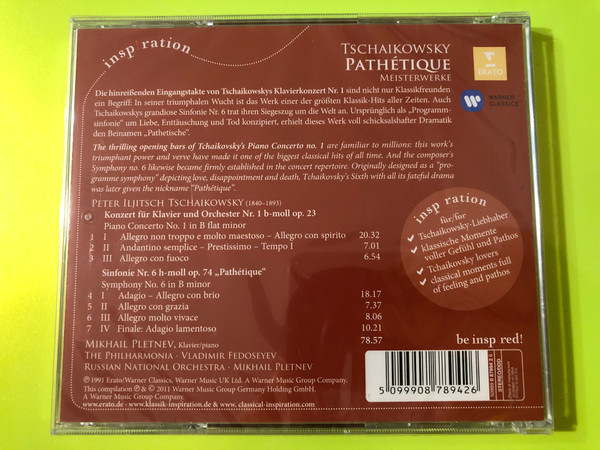 Mikhail Pletnev - Tschaikowsky: Pathétique & Piano Concerto No. 1 Erato CD (5099908789426.)