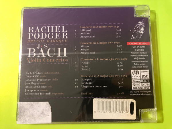 J.S. Bach Violin Concertos Rachel Podger Brecon Baroque Channel Classics Hybrid SACD (0723385309109)