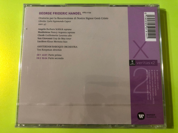 Handel: La Resurrezione Ton Koopman Amsterdam Baroque Orchestra Erato 2CD (0190295914141)