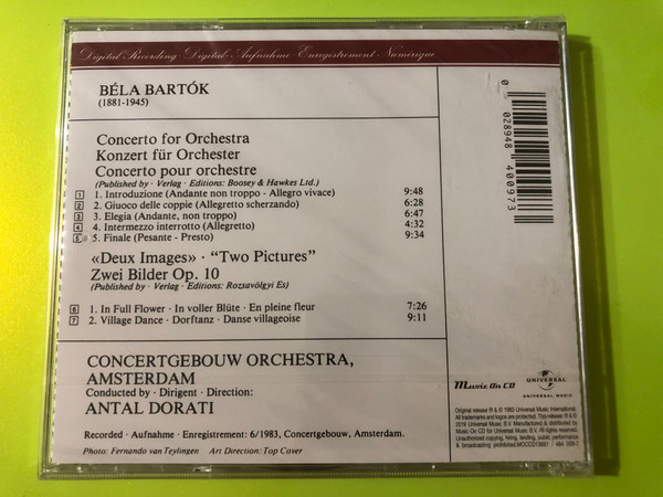 Bartók: Concerto for Orchestra – Antal Dorati & Concertgebouw Orchestra CD (028948400973)