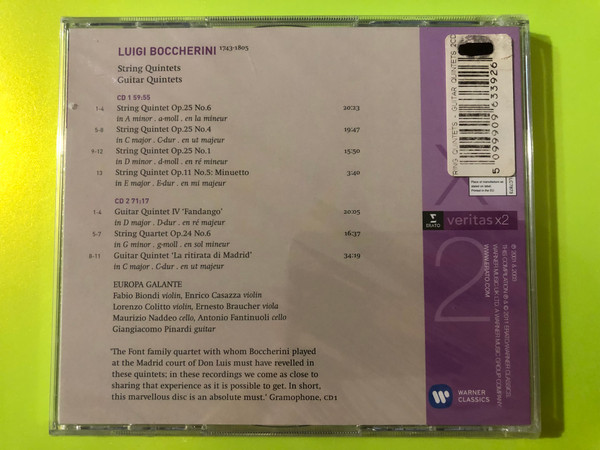 Europa Galante: Boccherini String & Guitar Quintets 2CD Erato Veritas (5099909633926)