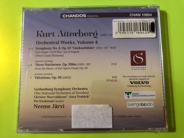 Kurt Atterberg: Orchestral Works Vol. 4 CD Chandos Neeme Järvi (095115189429)
