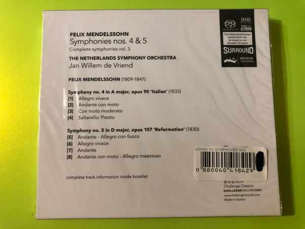 Mendelssohn Symphonies 4 & 5: Netherlands Symphony Orchestra - Challenge Classics SACD (0880040418429)