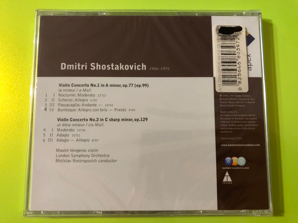 Shostakovich: Violin Concertos 1 & 2 - Maxim Vengerov Teldec Apex Classical CD (0825646803972)