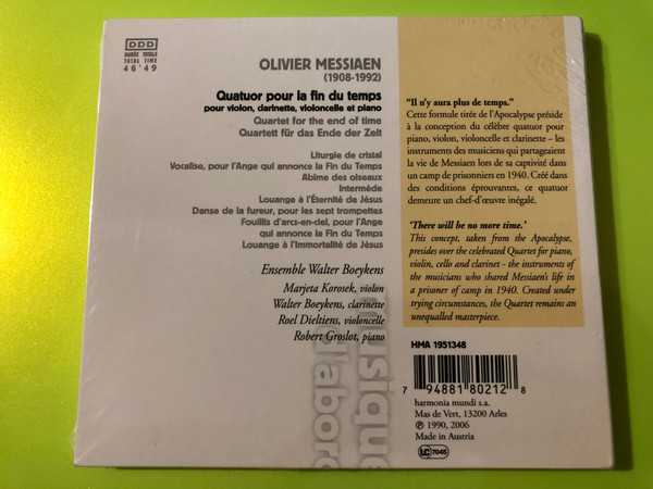 Olivier Messiaen: Quatuor pour la fin du temps CD by Ensemble Walter Boeykens & Harmonia Mundi (794881802128)