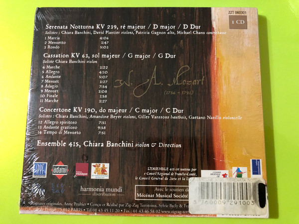 Mozart: Concertone, Serenata Notturna CD by Zig-Zag Territoires (3760009291003.)