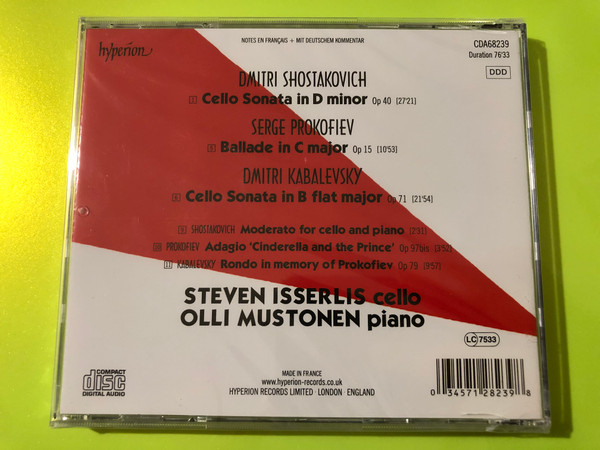 Shostakovich & Kabalevsky Cello Sonatas Steven Isserlis Hyperion CD (034571282398.)