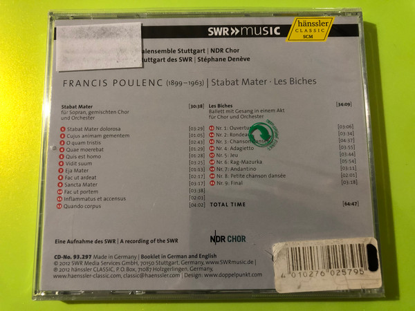 Francis Poulenc: Stabat Mater & Les Biches CD by Hänssler Classic (4010276025795)