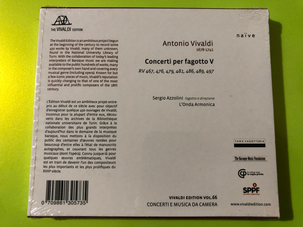Naïve Vivaldi Concerti per fagotto V Audio CD Sergio Azzolini (0709861305735)