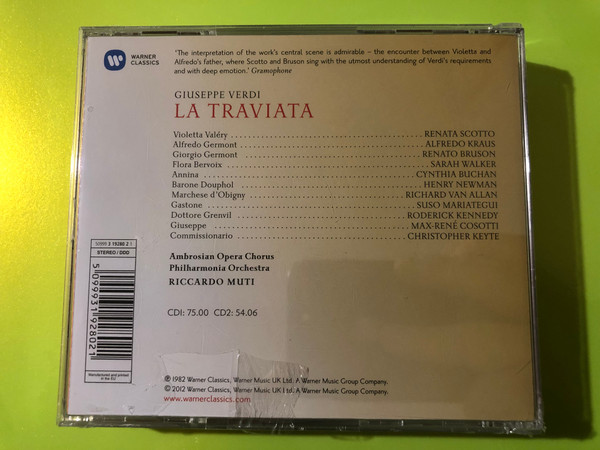 Warner Classics Verdi: La Traviata 2-CD Set - Scotto, Kraus, Muti (5099931928021)