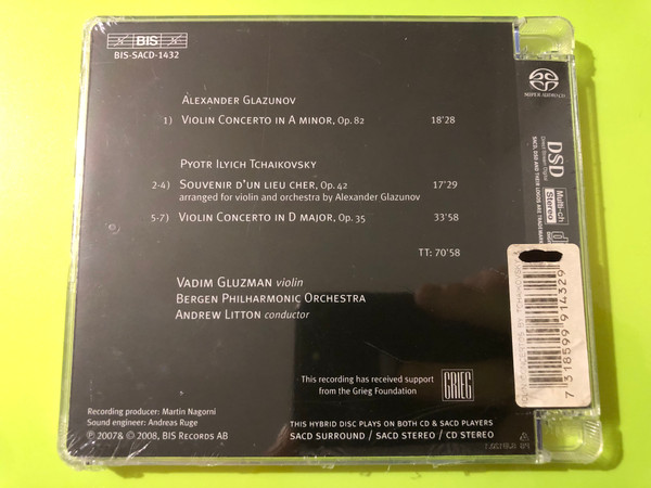 BIS Records Tchaikovsky & Glazunov: Violin Concertos Vadim Gluzman SACD (7318599914329)