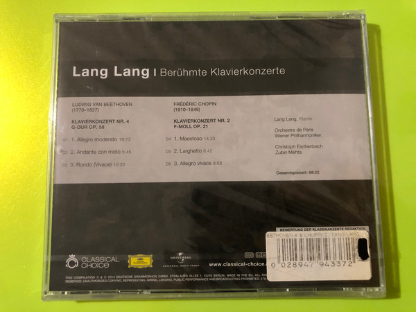 Deutsche Grammophon: Lang Lang – Berühmte Klavierkonzerte Beethoven & Chopin Music CD (028947943372)