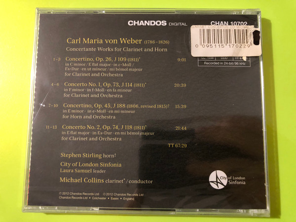 Chandos: Carl Maria von Weber Clarinet Concertos & Concertinos Music CD (0095115170229)