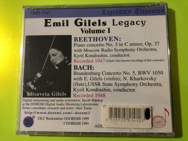 DOREMI Records: Emil Gilels Legacy Vol. 1 – Beethoven & Bach Legendary Treasures CD (0723723514127)