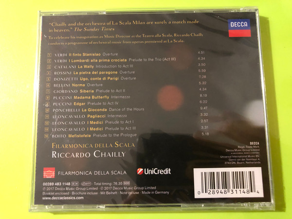 Decca: Riccardo Chailly & Filarmonica della Scala – Overtures, Preludes & Intermezzi CD (028948311484.)