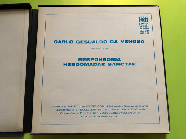 Carlo Gesualdo da Venosa: Responsoria Hebdomadae Sanctae Veriton Vinyl LP Box Set (CarloGesualdodaVenosa)