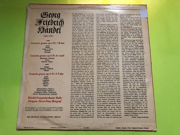 Baroque Grandeur: Georg Friedrich Händel Concerti Grossi Op. 6 by ETERNA Vinyl LP (ConcertiGrossiOp.6)