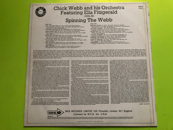 Coral Presents Spinning The Webb by Chick Webb and his Orchestra Featuring Ella Fitzgerald – Jazz Heritage Vinyl LP (SpinningTheWebb)