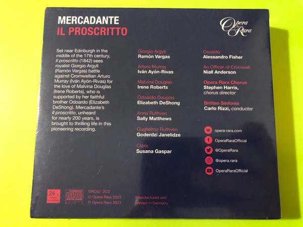 Mercadante: Il Proscritto – Opera Rara 2-CD World Premiere Recording (792938006222)