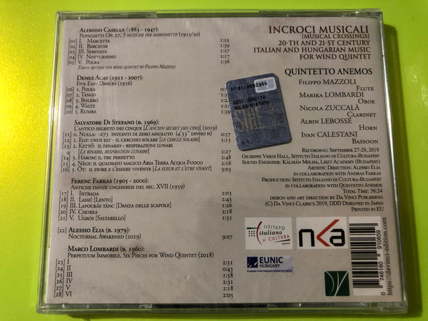 Da Vinci Classics: Incroci Musicali CD – Quintetto Anemos Italian & Hungarian Music (0746160910659)