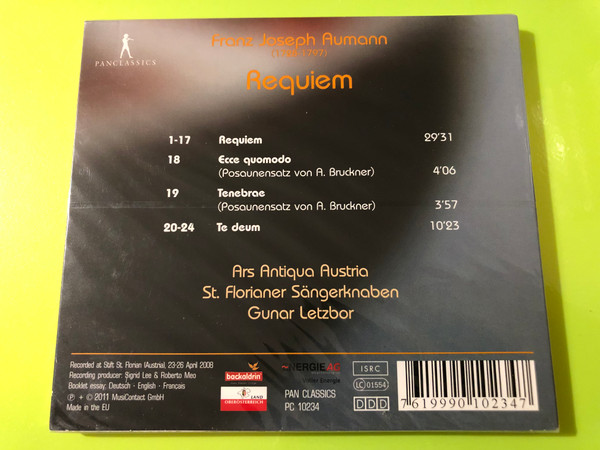 Franz Joseph Aumann: Requiem CD by Pan Classics – Sacred Choral Masterpieces from St. Florian (7619990102347)