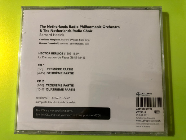 Challenge Classics Hector Berlioz: La damnation de Faust Bernard Haitink 2-CD Set (608917251722)