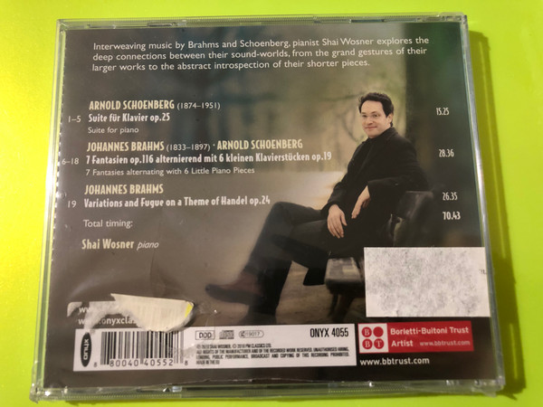 Shai Wosner Onyx Classics Brahms & Schoenberg Piano Works CD (880040405528)