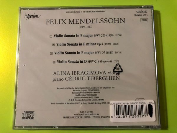 Felix Mendelssohn Violin Sonatas Hyperion Alina Ibragimova CD (034571283227)