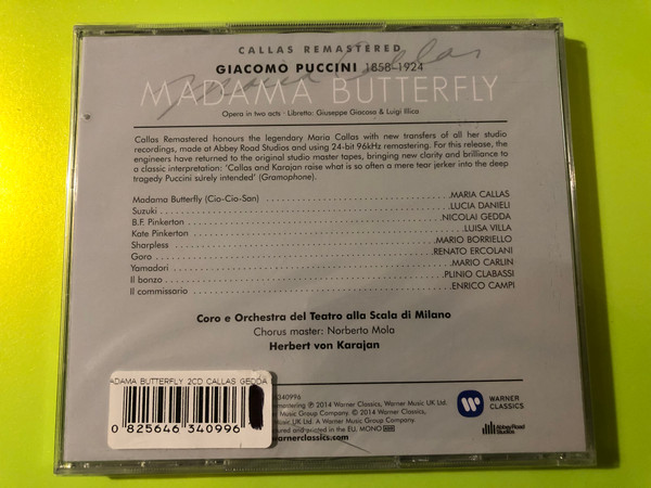 Puccini Madama Butterfly Warner Classics Maria Callas Remastered 2CD (0825646340996)