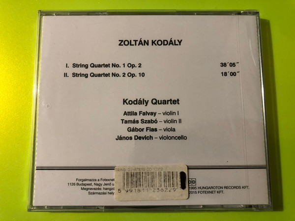 Zoltán Kodály Hungaroton String Quartets Nos. 1-2 CD (5991811236229.)