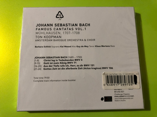 J.S. Bach Famous Cantatas Vol. 1 Challenge Classics CD (0608917289725)