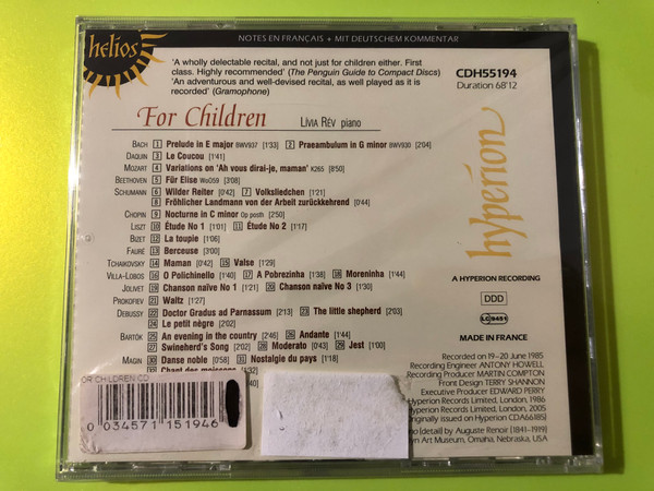 Hyperion Helios Lívia Rév For Children Classical Piano CD (0034571151946)