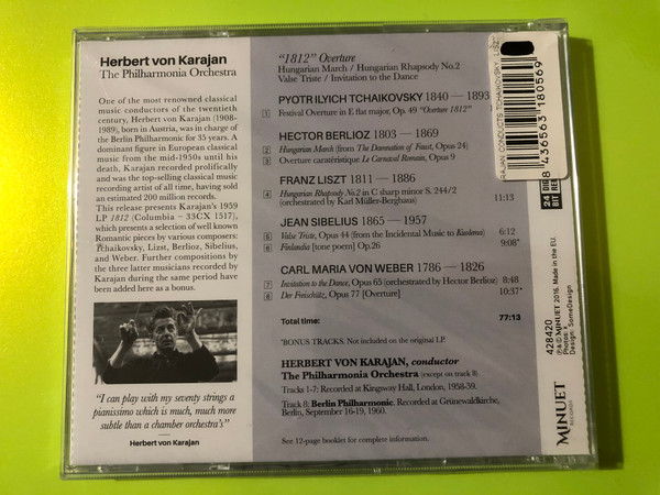 Minuet Records CD - Herbert von Karajan: Tchaikovsky "1812" Overture & Romantic Works (8436563180569)