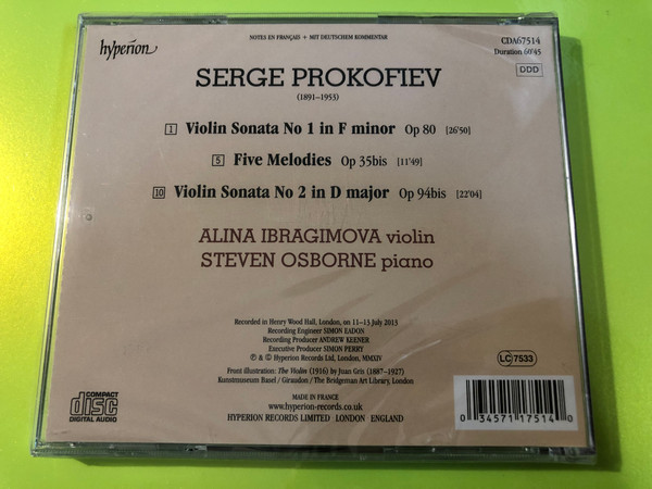 Hyperion Prokofiev Violin Sonatas Alina Ibragimova & Steven Osborne CD (034571175140)