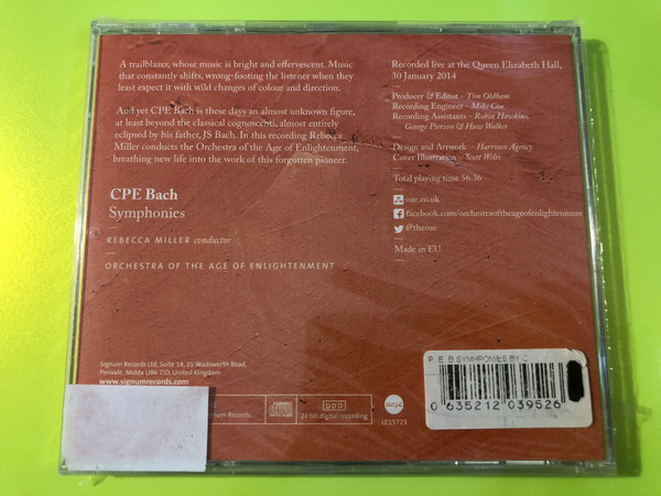 Signum Classics CPE Bach Symphonies CD by Rebecca Miller (0635212039526)