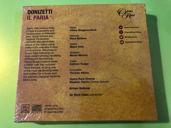 Opera Rara Donizetti Il Paria 2-CD Set by Sir Mark Elder (792938006024)