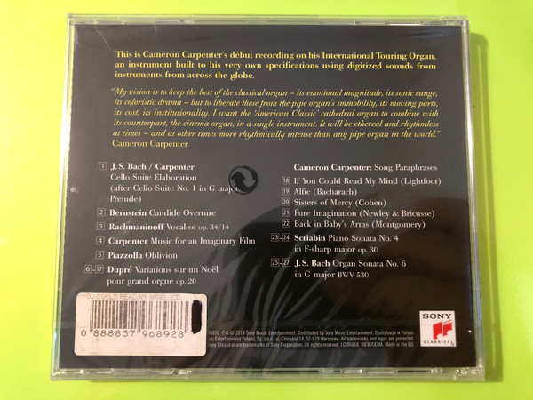 Sony Classical CD - "If You Could Read My Mind" by Cameron Carpenter (888837968928)
