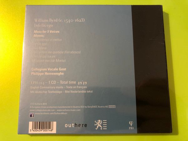 William Byrd: Infelix ego, Mass for 5 Voices & Motets CD by Philippe Herreweghe (5400439000148)