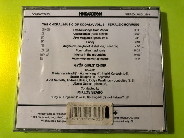 The Choral Music of Kodály, Vol. 6: Female Choruses - Hungaroton Audio CD (5991811294823.)