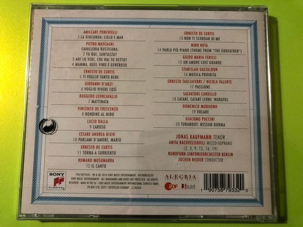 Sony Classical Jonas Kaufmann "An Italian Night" Live Concert CD (190758793320)