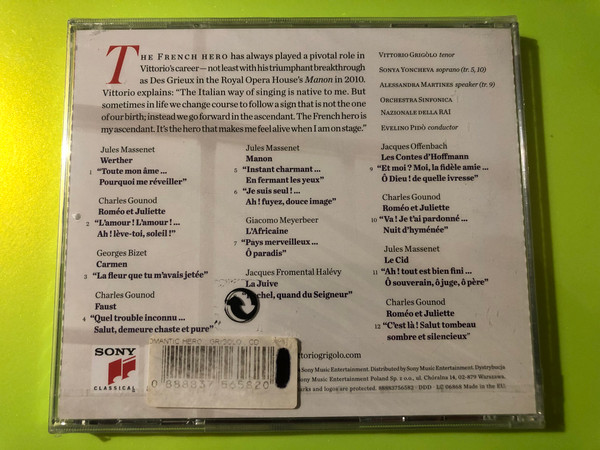 Sony Classical Vittorio Grigòlo: The Romantic Hero Audio CD (0888837565820)