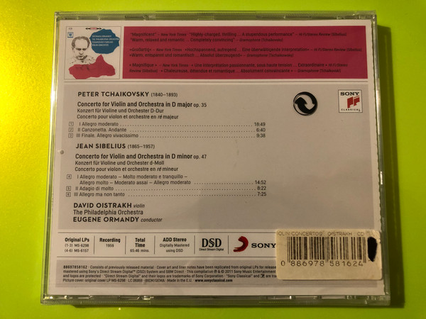 Sony Classical David Oistrakh: Tchaikovsky & Sibelius Violin Concertos CD (0886978581624)
