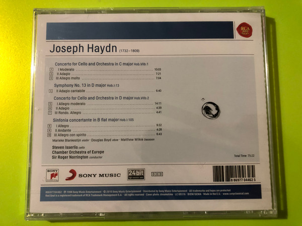 RCA Red Seal Joseph Haydn: Cello Concertos, Symphony No. 13 & Sinfonia Concertante Audio CD (886977044625)