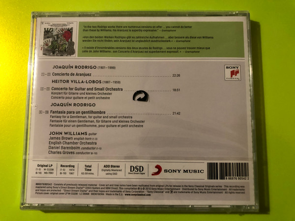 Sony Classical John Williams Guitar Concertos: Rodrigo & Villa-Lobos Audio CD (886976905422)