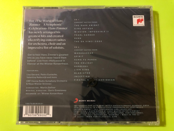 The World of Hans Zimmer – A Symphonic Celebration Sony Classical 2CD Set (190758990521.)